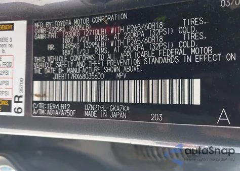 2006 Toyota 4Runner Limited V8 z USA, uszkodzony, nr VIN JTEBT17RX68035600